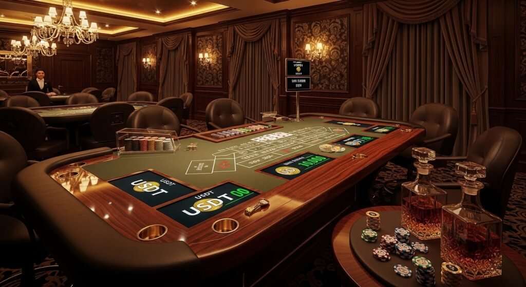 테더 결제 시스템이 도입된 고급 MGM바카라 게임장 전경